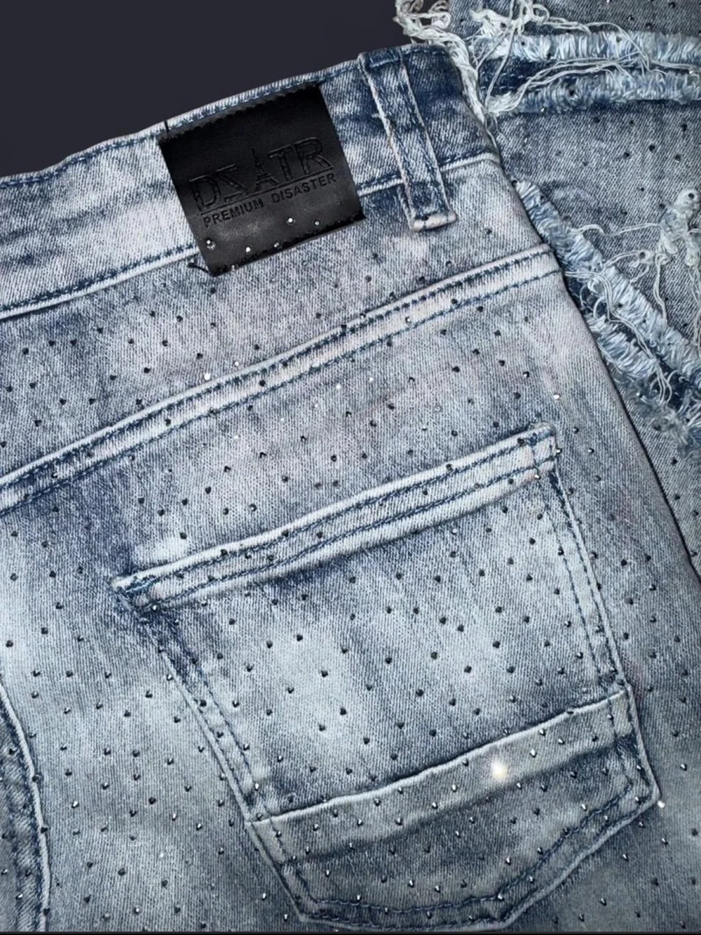 Light Wash Distressed Rhinestone Jeans - Picture 5 of 5